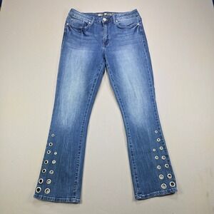 Seven7 Ankle Boot Jeans Grommet Hem Mid Rise Medium Wash Blue Women Size 10